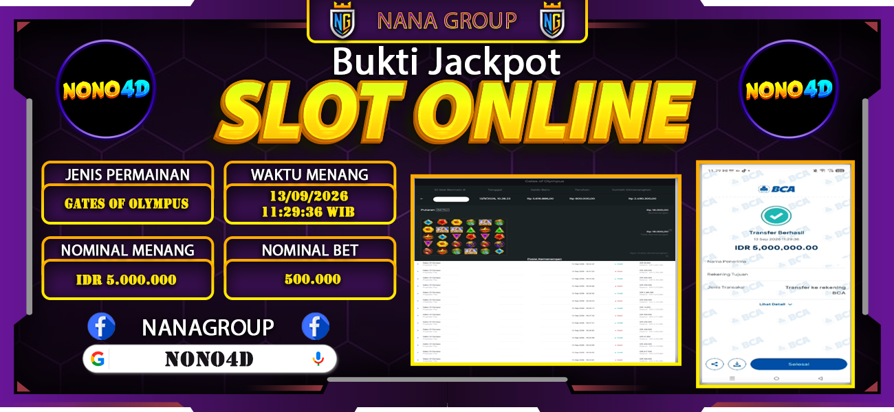 Bukti Kemenangan Besar Dibayar lunas Member NONO4D RP 5.000.000, 13 September 2026