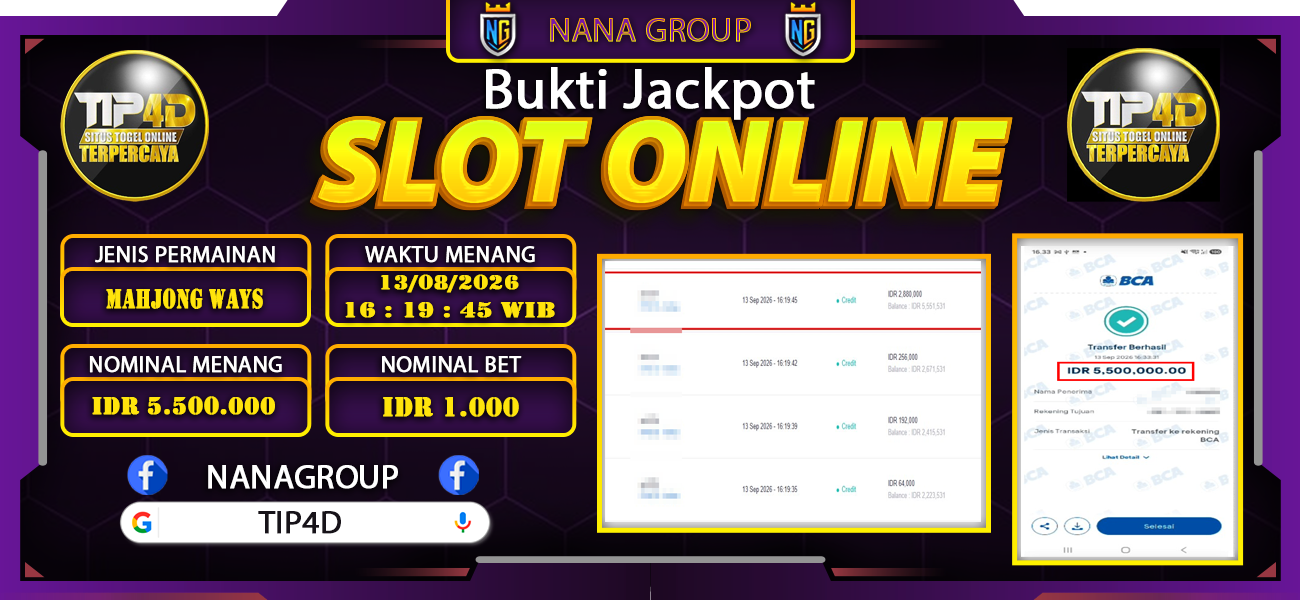 Bukti Kemenangan Besar Dibayar lunas Member TIP4D RP 5.500.000, 13 September 2026