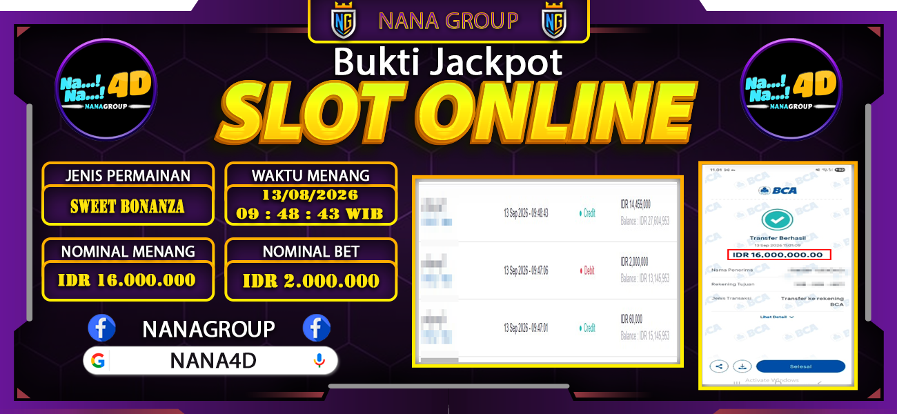 Bukti Kemenangan Besar Dibayar lunas Member NANA4D RP 16.000.000, 14 September 2026