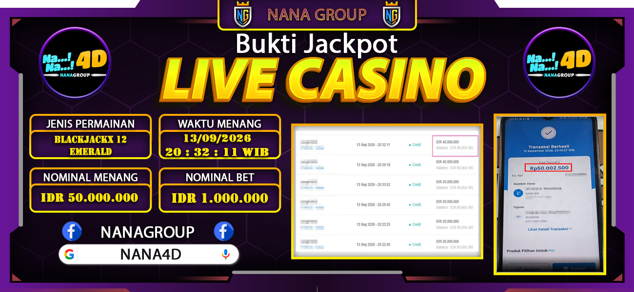 Bukti Kemenangan Besar Dibayar lunas Member NANA4D RP 50.000.000, 14 September 2026