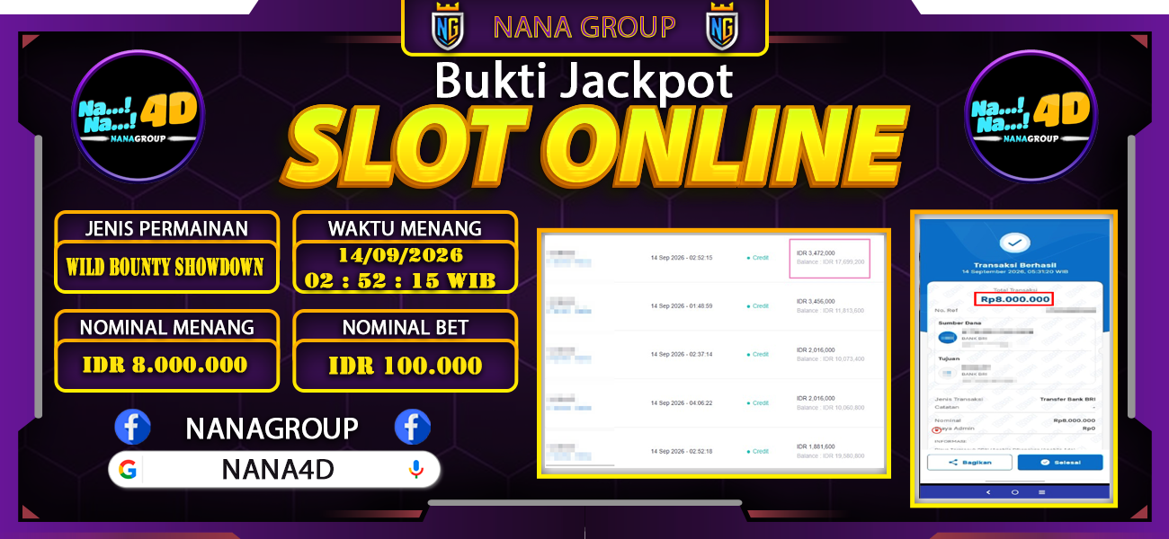 Bukti Kemenangan Besar Dibayar lunas Member NANA4D RP 8.000.000, 14 September 2026